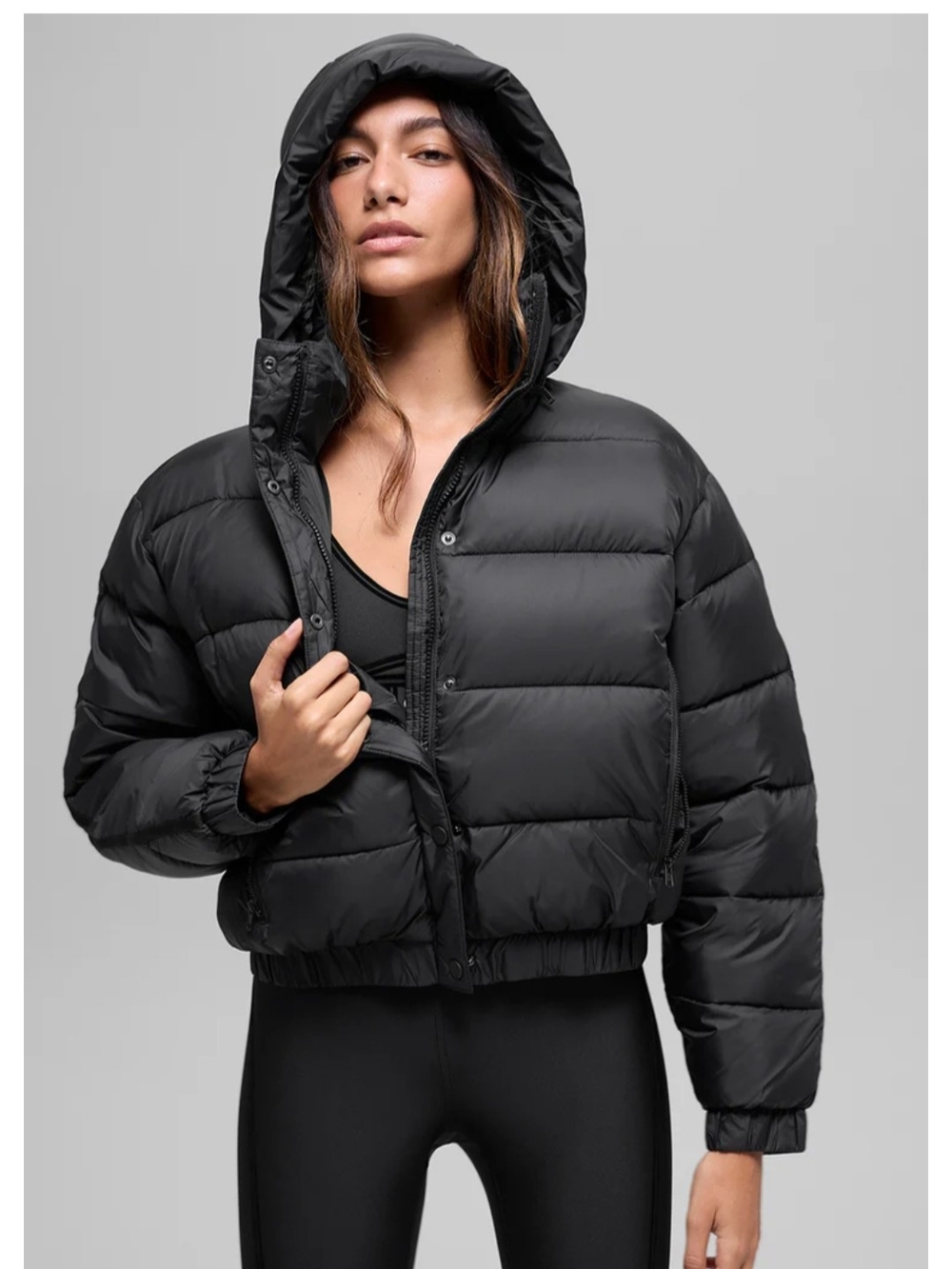 ALO Yoga Aspen Love Black Hooded Cropped Puffer Jacket - XS